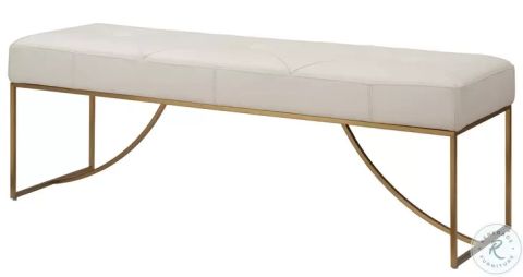 Swale Ivory Leather Bench From Uttermost | Coleman Furniture inside A Closer Look at the Uttermost 23843 Swale Brushed Brass Bench